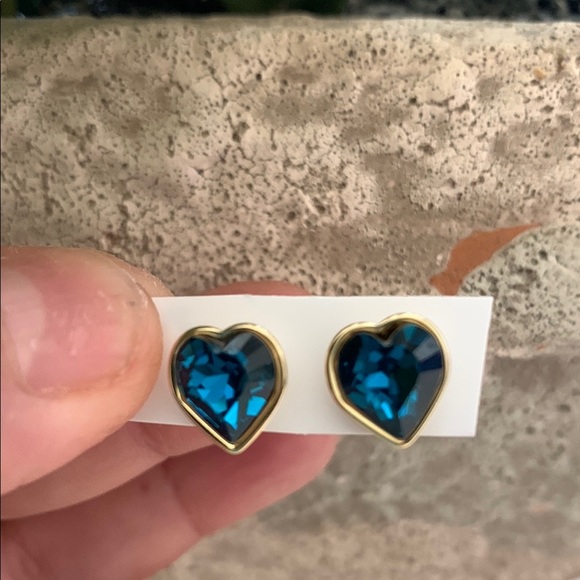 Jewelry - Gold and Blue Heart Earrings
